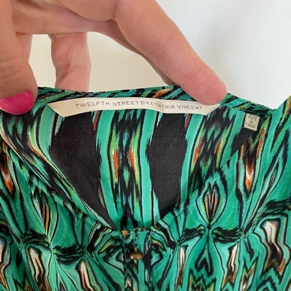 Cynthia Vincent green patterned silk maxi dress size small excellent condition - Picture 3 of 12